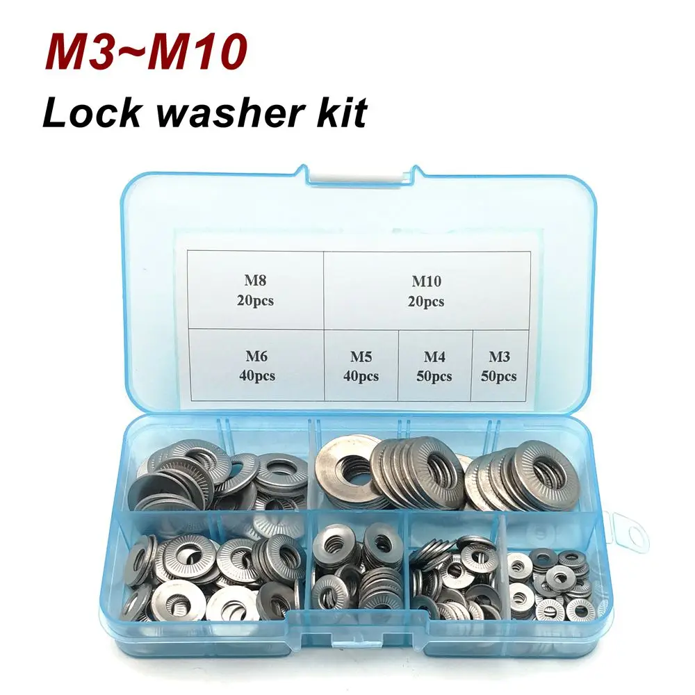 220pcs Lock Washer Kits NFE25 511 / SN70093 French Standard Washer Serrated Conical Spring Washer