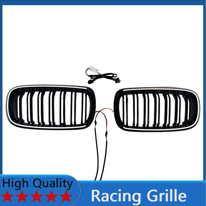 

For BMW X5 F15 2014-2018 Racing Grille Front Bumper Grill Body Kit Accessories - Double Line LED Illuminated
