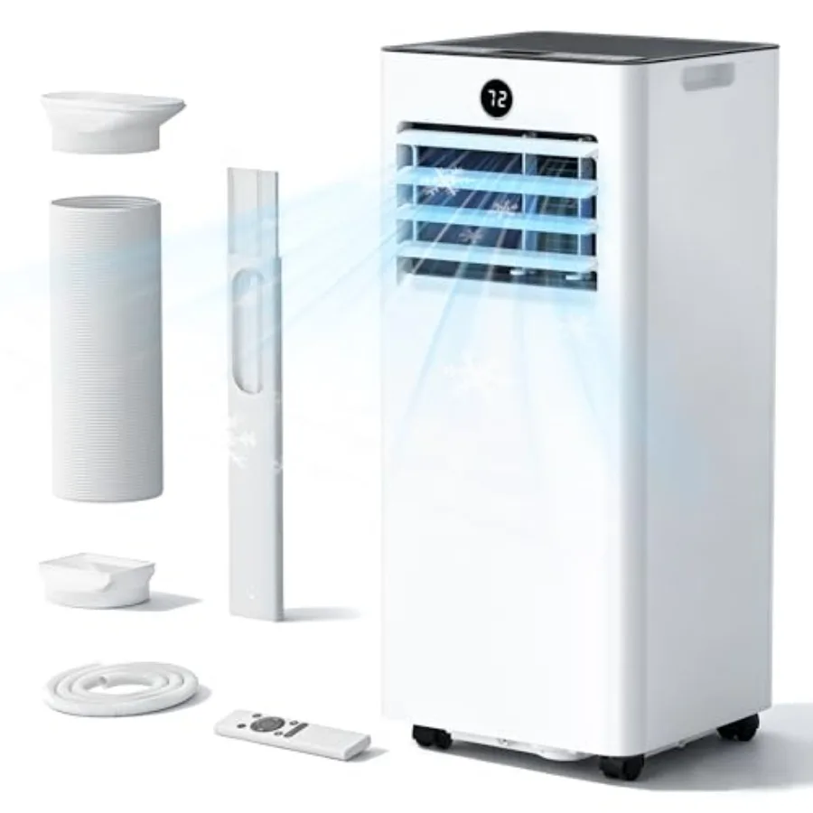 

Portable air conditioner for home use, white ABS plastic, quiet 8, 000 BTU cooling for rooms up to 350 sq. ft with dehumidifier