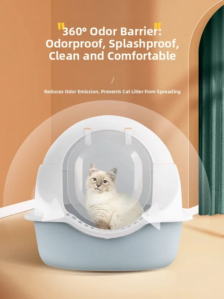 

Коробка для туалета большого размера, полный корпус, туалетный песок в комплекте, защита от спала для котят, товары для домашних животных, лотки для туалета