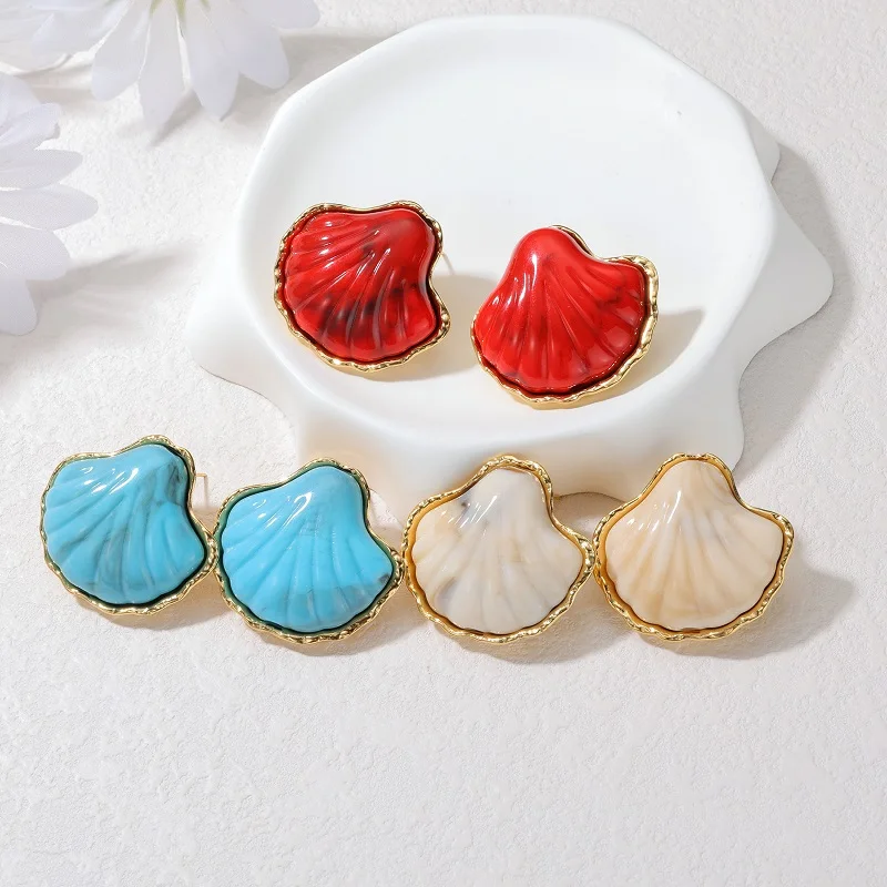 Afirstee Ocean Series 3 ألوان ذهبية اللون حافة شل محارة أقراط للنساء مجوهرات رائعة الفتيات الساحرة مسمار