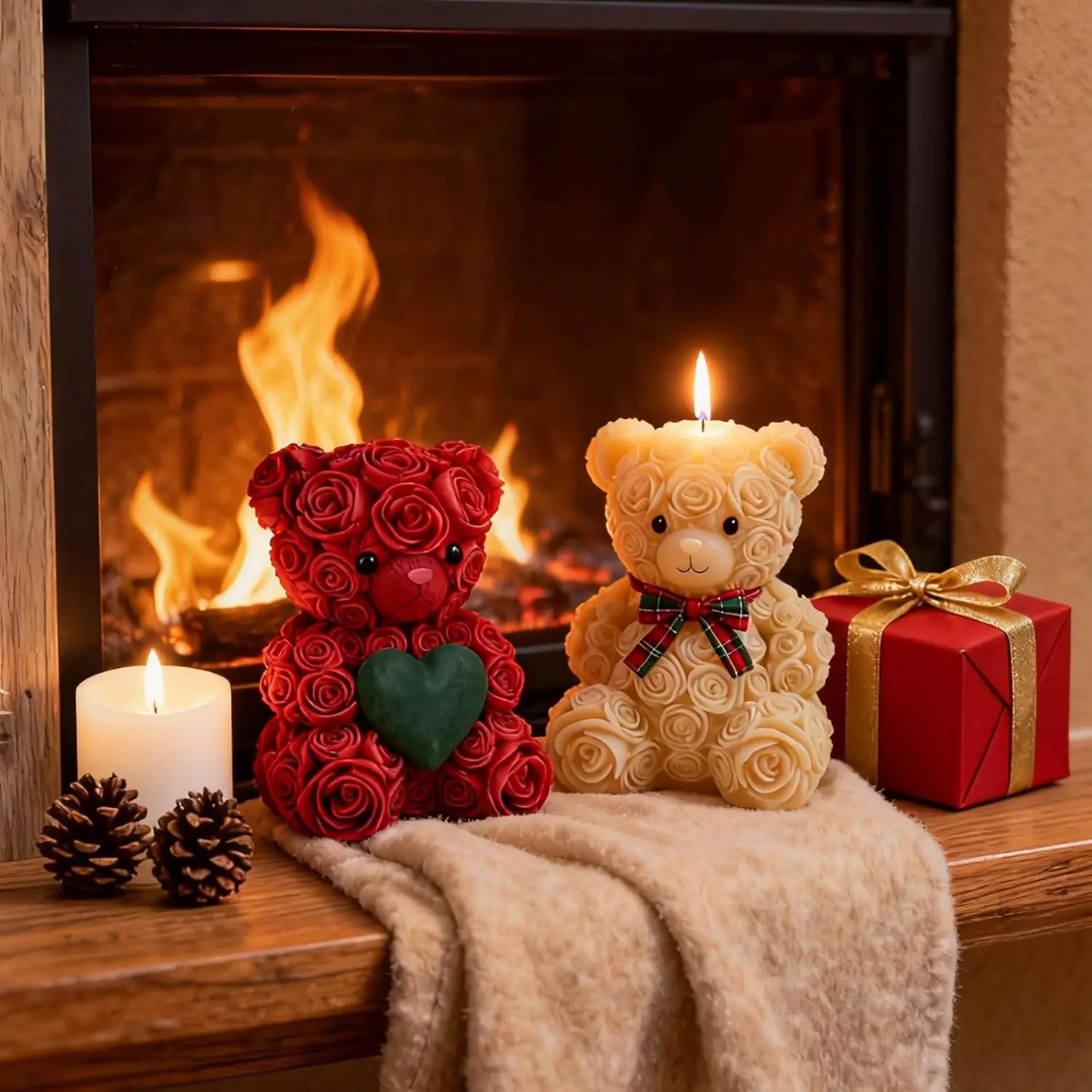2PCS 3D Rose Bear Candle Molds Teddy Bear Silicone Molds for Epoxy Resin DIY Candle Soap Chocolate Cake Making Valentine's Day B view 6