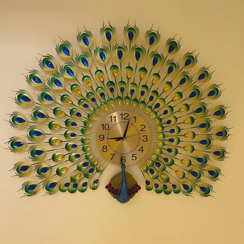 

Peacock Wall Clock Elegant Silent Quartz Decor Creative Iron Art Home Decor Living Room Background Wall Clock Unique Colorful