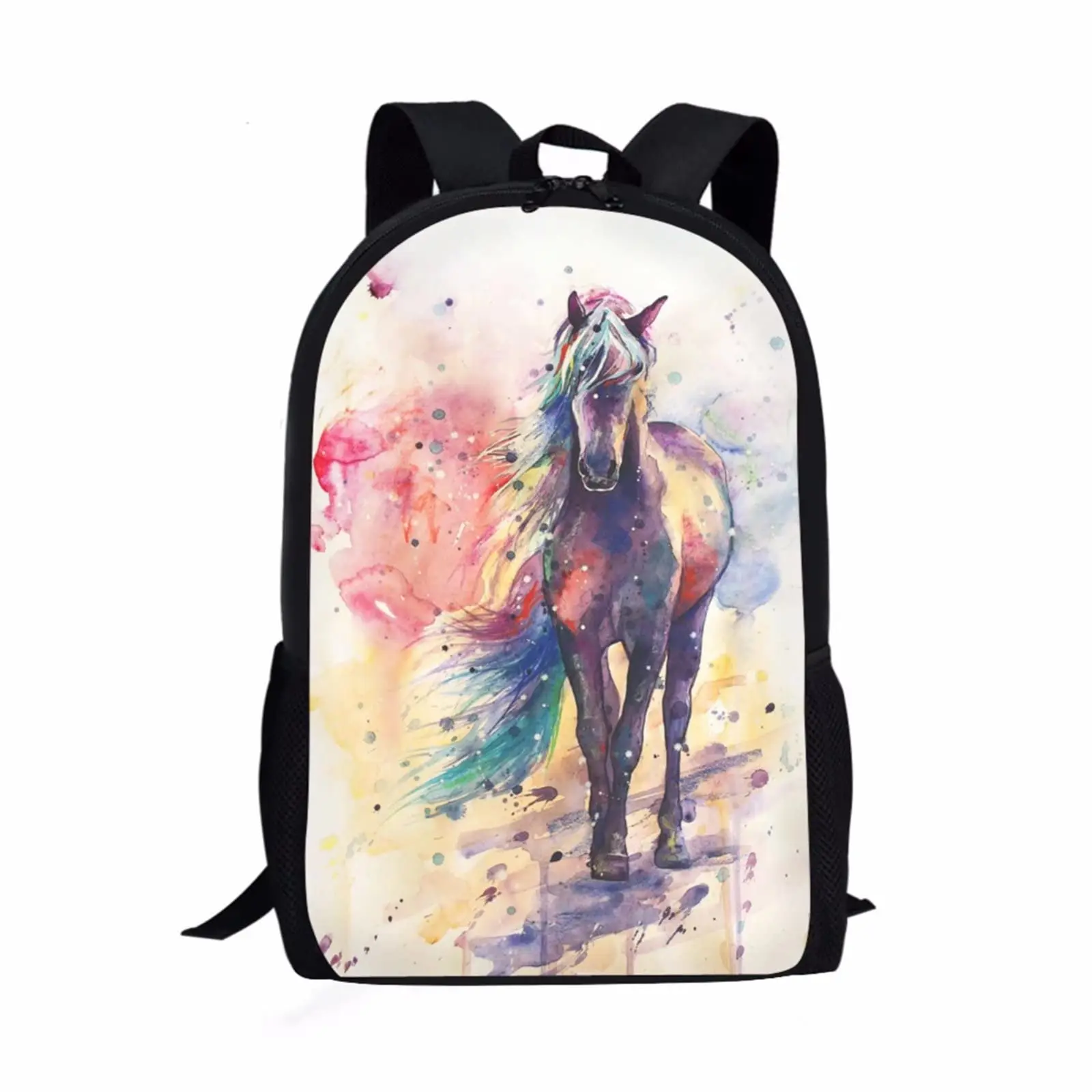 Two Horses 3D Print Mochila Escolar para Adolescentes Meninos e Meninas, Bonito Bookbags para Crianças, Saco de Estudante, Animal Bookbags, 16"