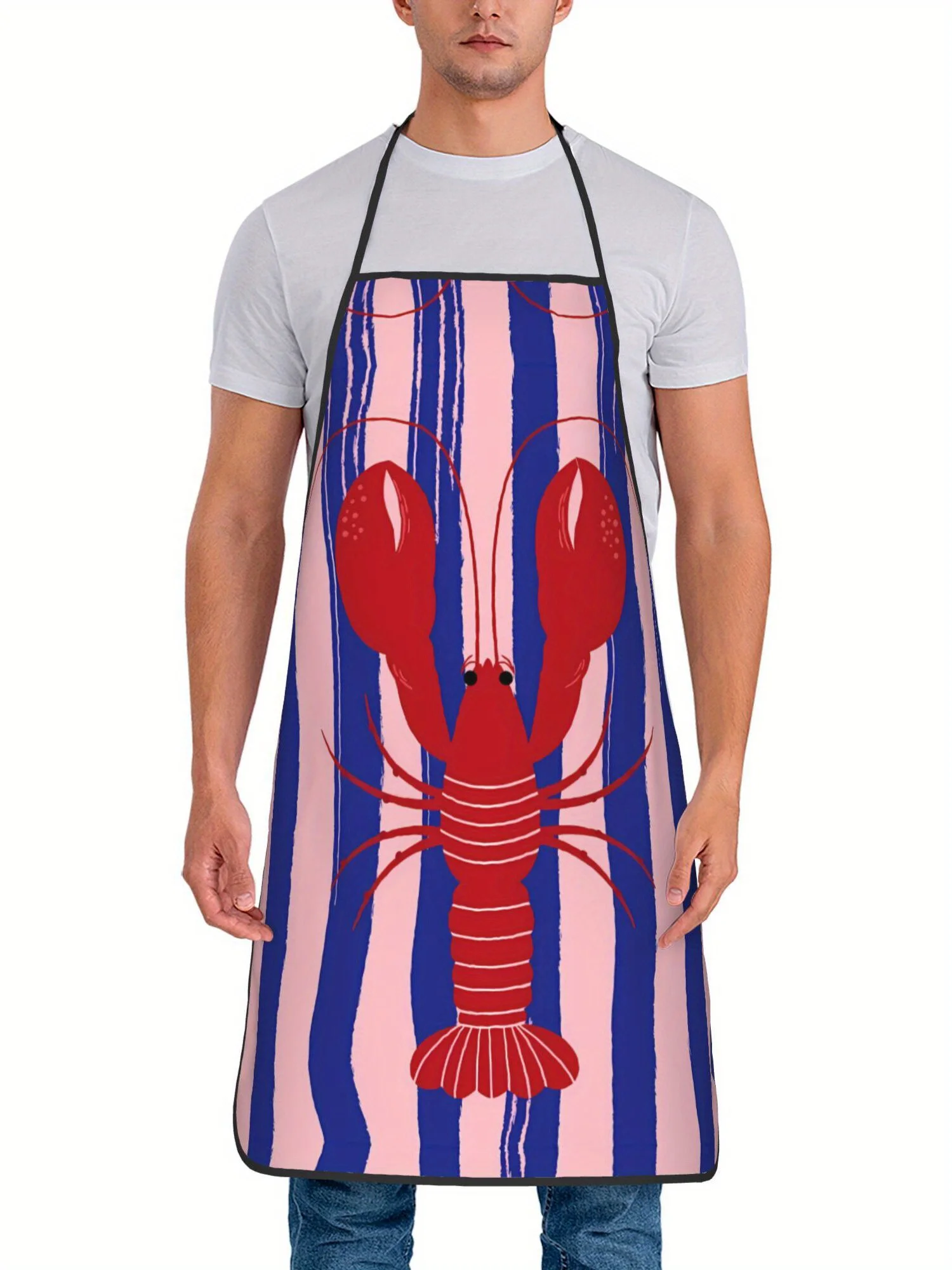 An apron with lobster pattern is very suitable for kitchen work and household cleaning, and it is a holiday gift.
