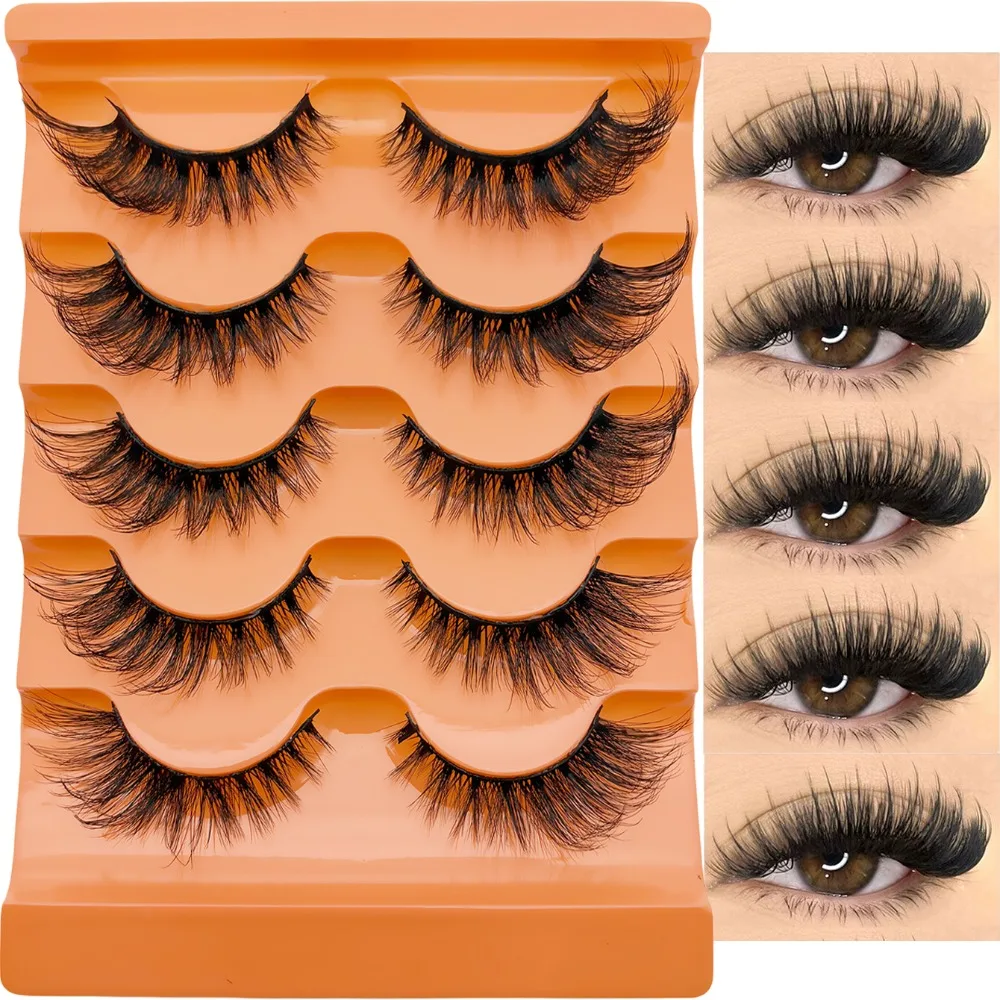 5 Pairs Elongated Outer Corner False Eyelashes Cat Eye Fox Eye Lashes Natural Wispy Fluffy Volume Fake Eyelashes for Daily Party