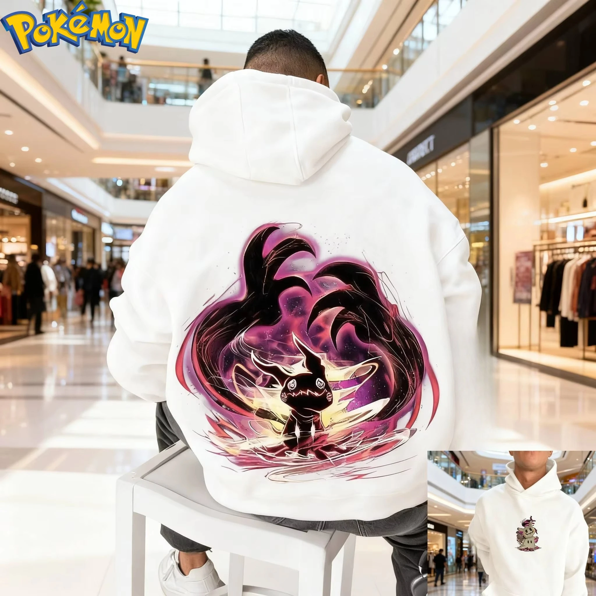 

Серая хлопковая толстовка с принтом на спине «Покемон: Мимикю», с эффектом фиолетово-розового оттенка, с длинным рукавом, повседневная, в стиле аниме, для мужчин и женщин