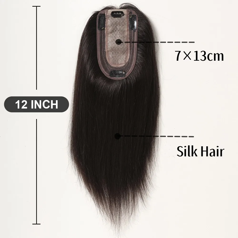 Black Human Hair Topper 12 Inch Clip in Hairpieces  for Women Thinning Hair Top Hair Extension 7*13cm Hair Topper Real Remy Hair