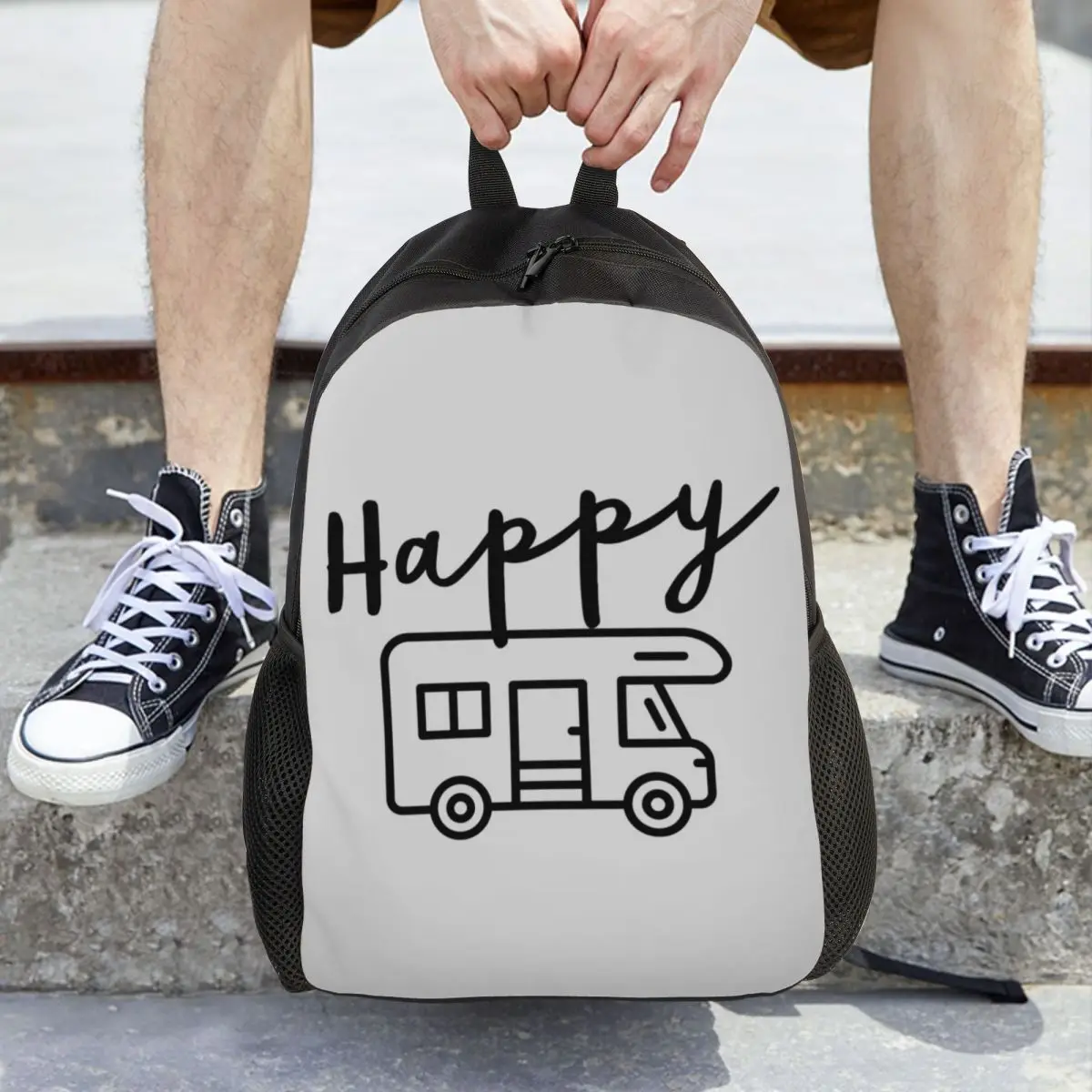 

Happy Camper (RV) Backpack Daypack Large Capacity Children BookBag School Bag Shoulder Bags for Men Women