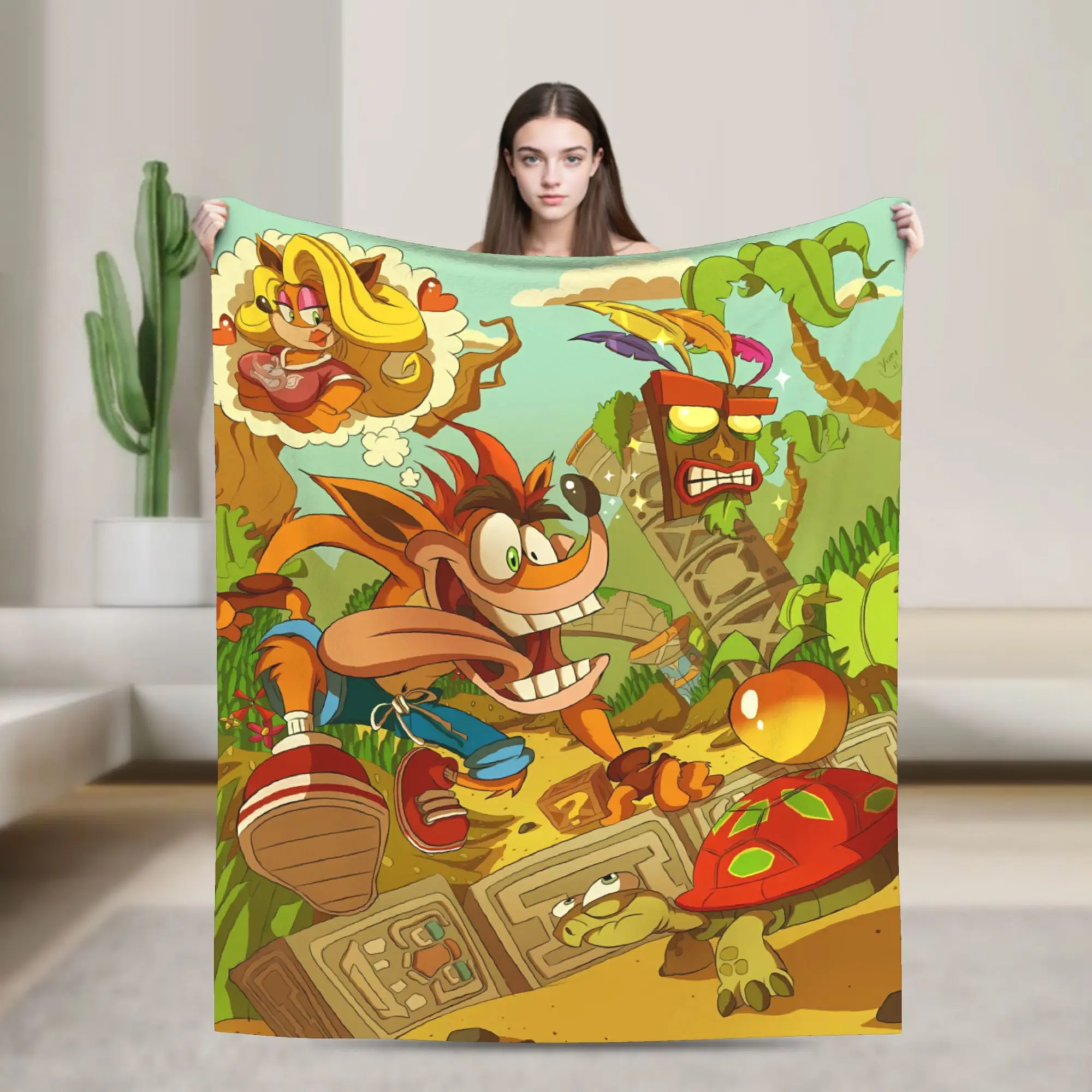 Crash Bandicoot Island Team Flannel Blanket Autumn  Soft Durable Throw Blanket for Students Living Room Bedspread Sofa Bed Cover