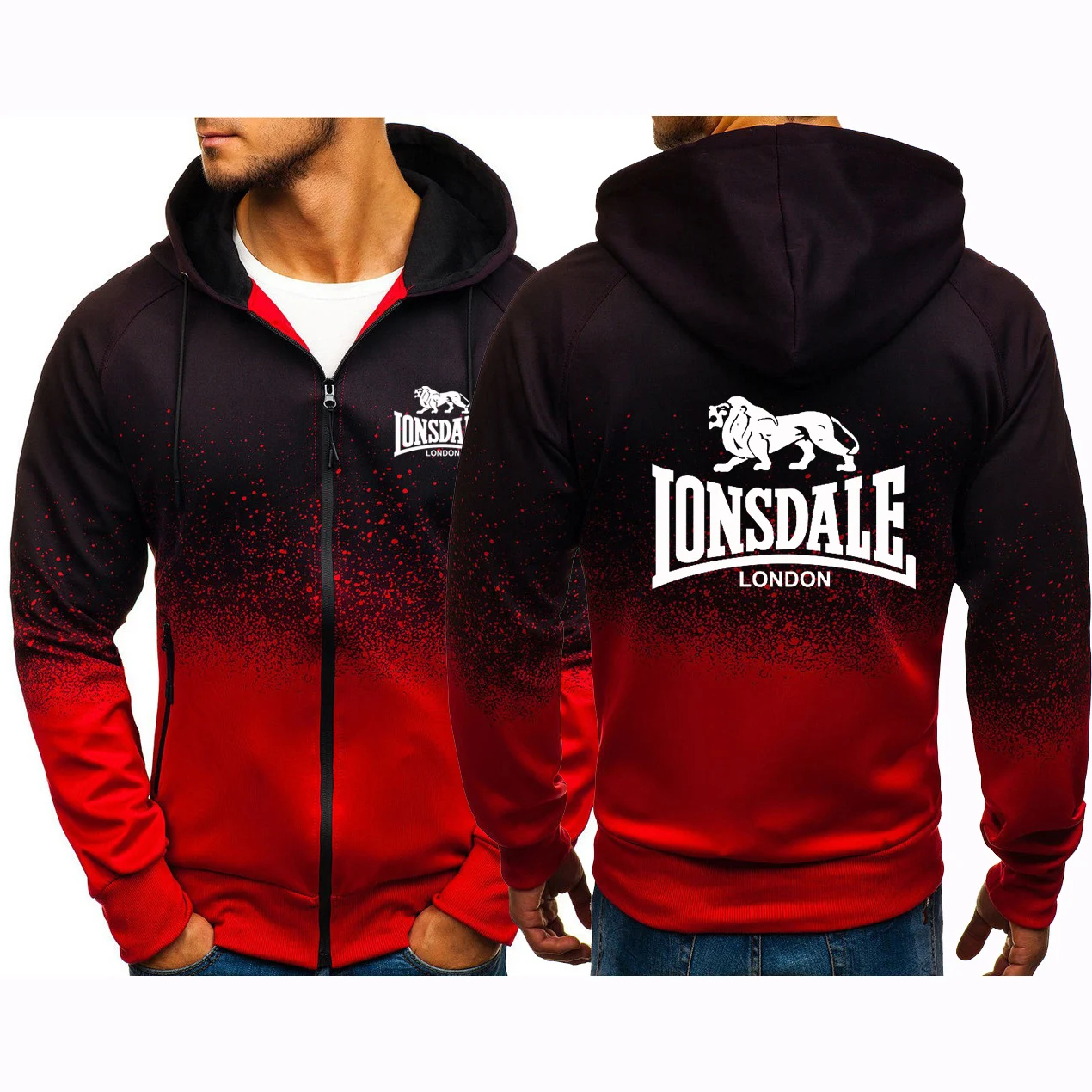 

Lonsdale 2023 Men Casual Fashion New Gradient Sweatshirts Harajuku Hoodies Zipper Cotton Clothing Jackets Man Sportswear Coat