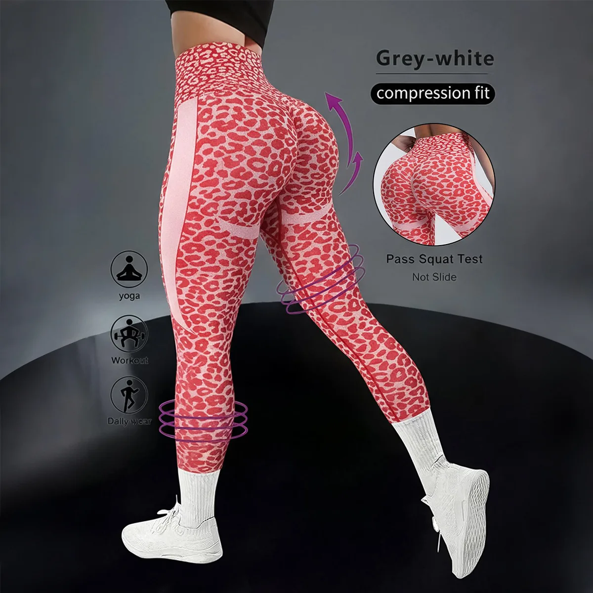 

Women's Knitted Leopard Print Leggings with High Waist Tight Fitting Hip Lifting Yoga Pants Outdoor Sports Running Fitness Pants