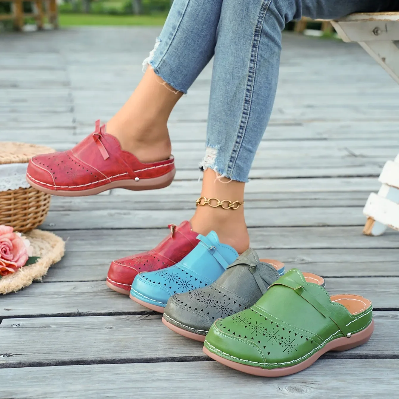 Comfortable Flat Wedge Sandals For Women With Bow Detail Beach_voghion.com