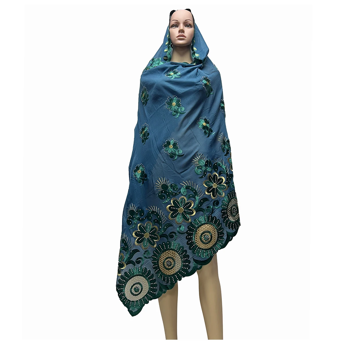 2024 New African Women Scarf Soft 100% Cotton With Dold Chip Scarf Dubai Isalmic Scarf Embroidery Muslim Hijab for Shawls Wraps