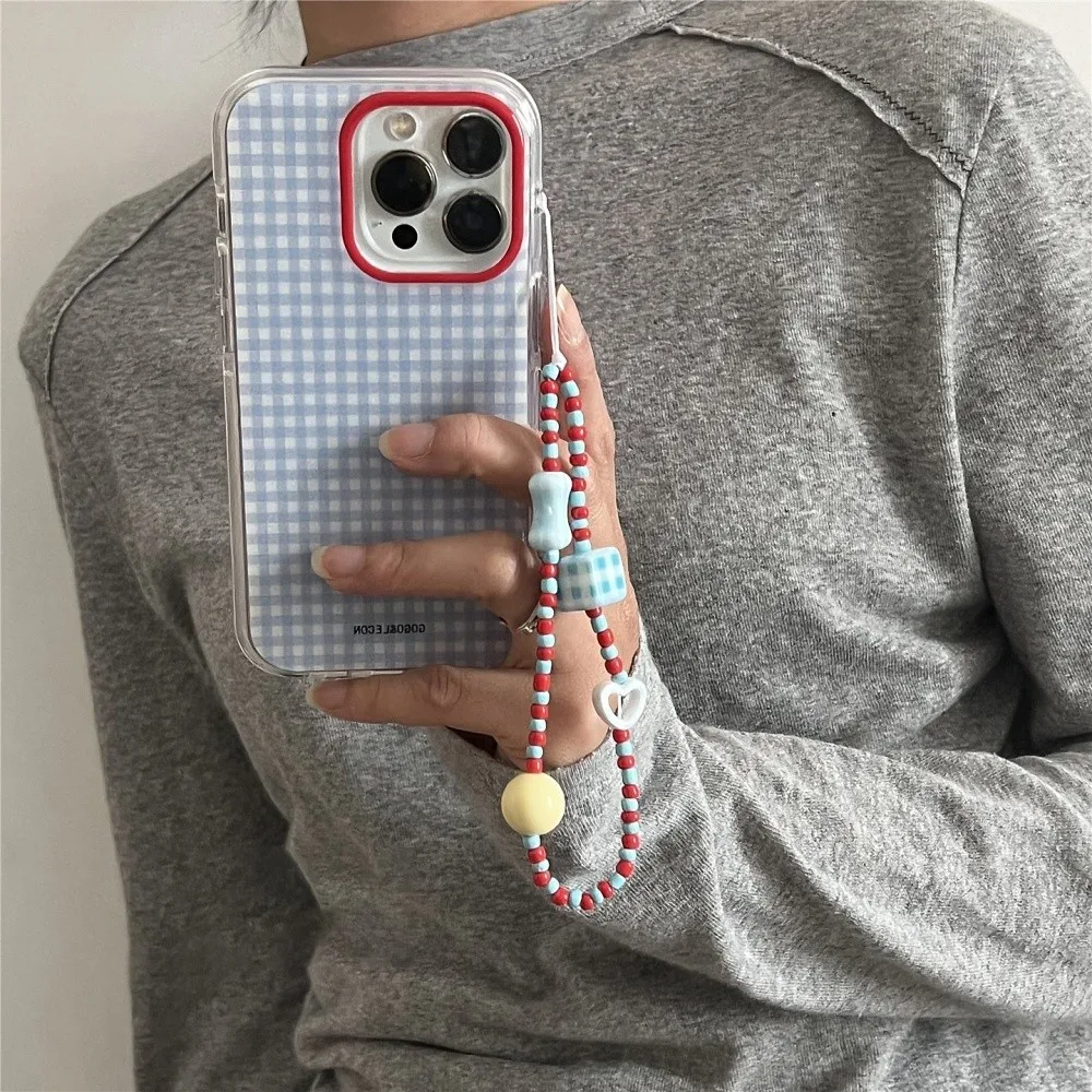 Korean INS Blue Checkered Grid Pattern Phone Case For Samsung Galaxy A07 A17  A56 A55 A35 A25  A14 A06 A05 A13 A53 A33 A23 4G 5G - náhled 3