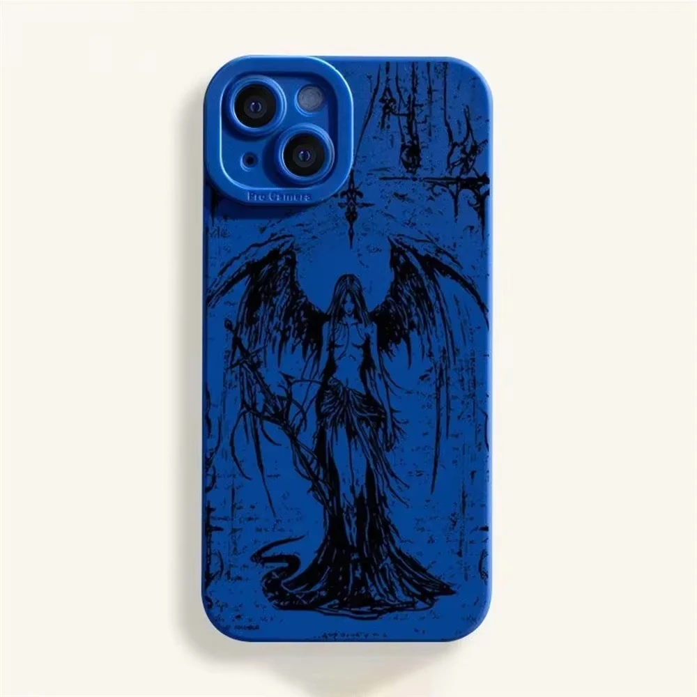 الفاخرة الأسود الملاك الموت شيطان سيليكون قضية الهاتف لسامسونج غالاكسي S25 الترا S24 S23 S22 S21 S20 زائد S24 FE A35 A55 A54 غطاء