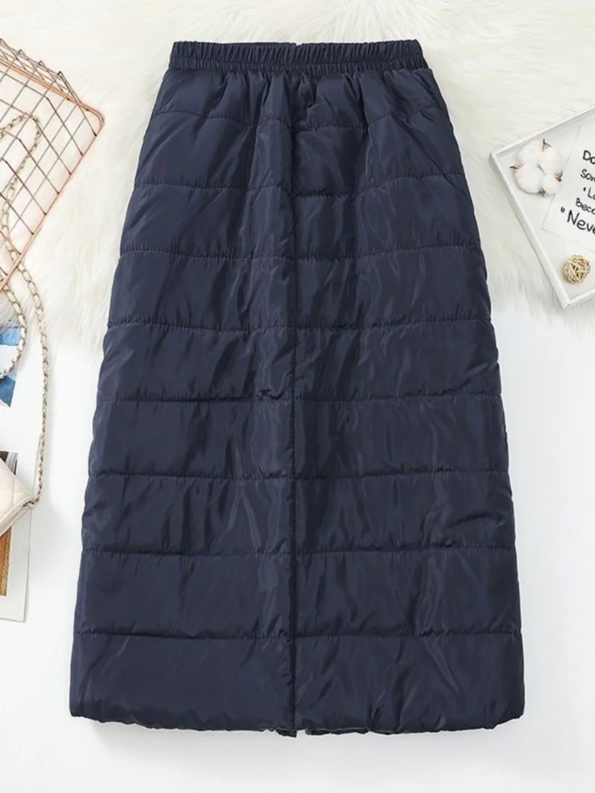 Women's down Cotton  Skirt Windproof Warm Zipper Long One-piece Wrap-around Skirts High Waist Polyester Fiber A-Line Skirt