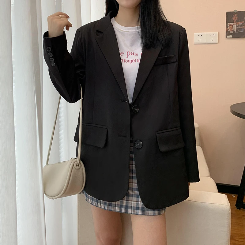 

Black Blazers Women Suits PopularBaggy Street Chic Leisure Top Solid Single Breasted Hot Sale Business All Match Gentle Modern