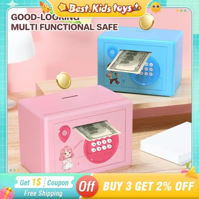 

Children Rectangle Piggy Bank Savings Fingerprint Password ATM Money Cash Coins Saving Box Safe Automatic Deposit Kids Toys Gift