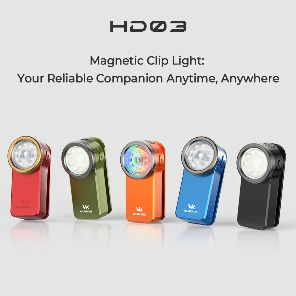 Wurkkos HD03 Clip-On Light 680LM USB-C Rechargeable Pocket Flashlight Mini Spotlight/Work Light Portable Everyday RGB Flashlight (with Magnetic Attachment) Direct Shipping from Local Warehouse
