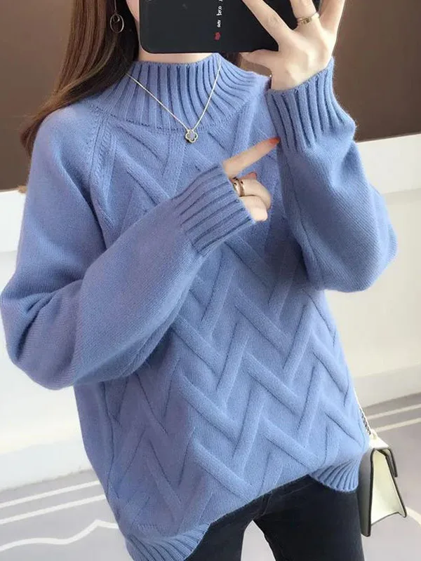 

Loose Fit High Neck Knitwear Women Sweater Korean Fashion Long Sleeve Casual Autumn Winter Inner Wear Thickened