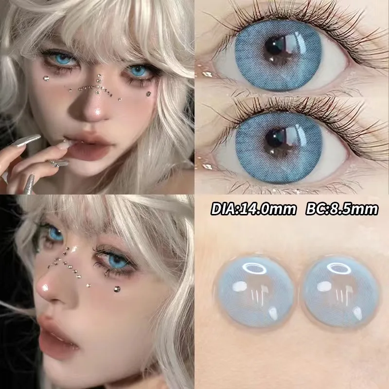 KSSEYE New 1 Pair Korean Lenses Colored Contact Lenses for Eyes with Diopters 0~-8.00 Blue Cartoon Pupils Soft Fashion Lenses