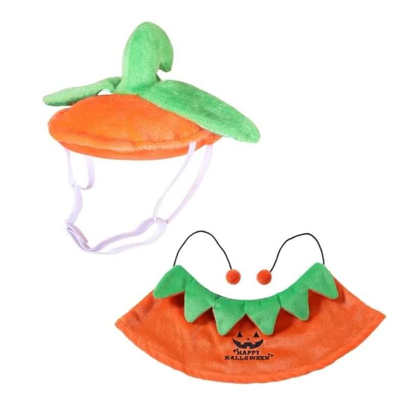 Simpatico cappello da zucca a tema Halloween con mantello Set per costume da vestire per cani gatti Copricapo Halloween per