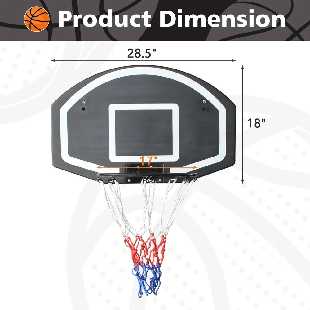 Gioco di basket da parete per interni ed esterni con grande tabellone in pe infrangibile da 28,5"x18".