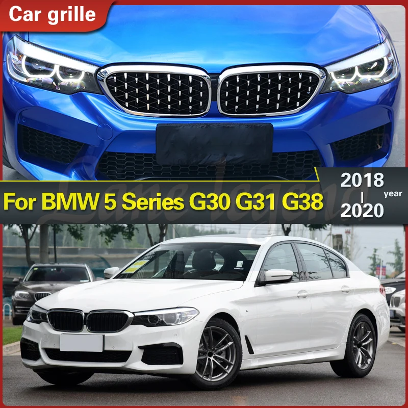 For BMW 5 Series G30 G31 G38 520i 530i 540i 2018 2019 2PCS Car Racing Grill Meteor Diamond Star Style Front Kidney Grille Bumper