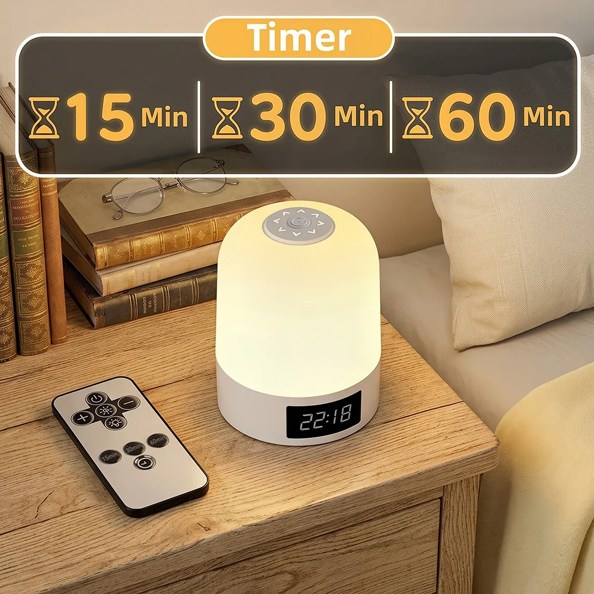 Touch Night Light 3 Color Modes Timer Digital Clock Rechargeable Remote Control Night Light Dimmable Table Lamp Ambient Light