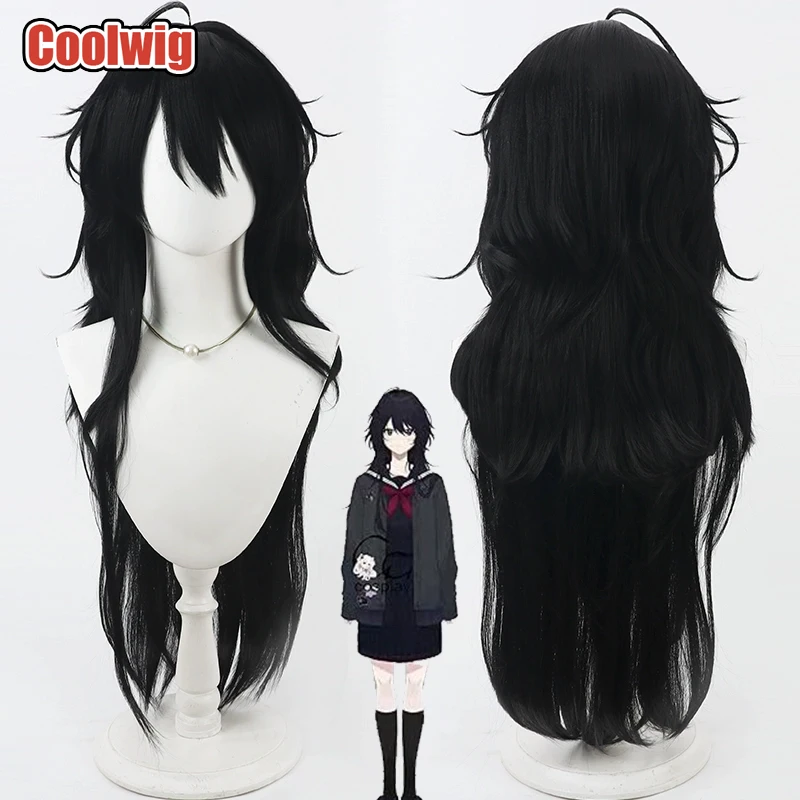 Coolwig Synthetic Hair Kisaragi Ren Cosplay Wigs Anime Virtual YouTuber Kisaragi Ren 100cm Long Wavy Black Wig Heat Resistant