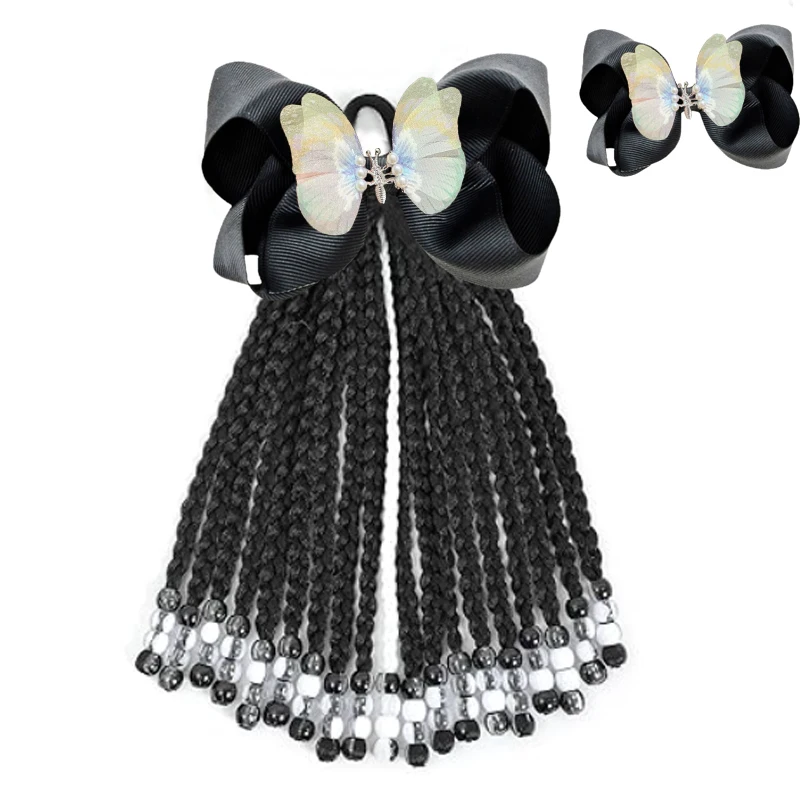 

Детский хвостик с бусинами, коробка 19/18 прядей, косы, наращивание волос, синтетические шиньоны с бантом для маленьких девочек, 9 дюймов