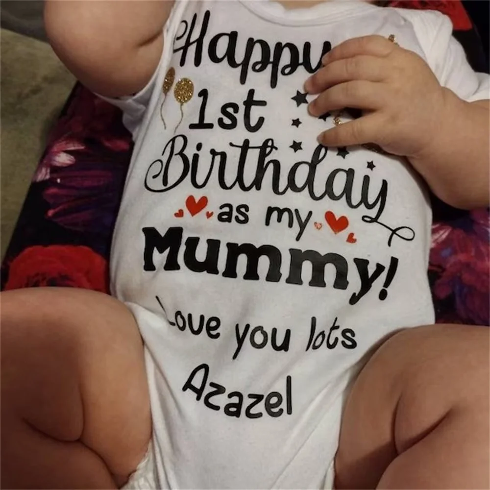 Custom Happy 1st Birthday As My Mummy Baby Grow, Personalised Baby Bodysuit, Customised Happy Birthday Mummy Baby Vest