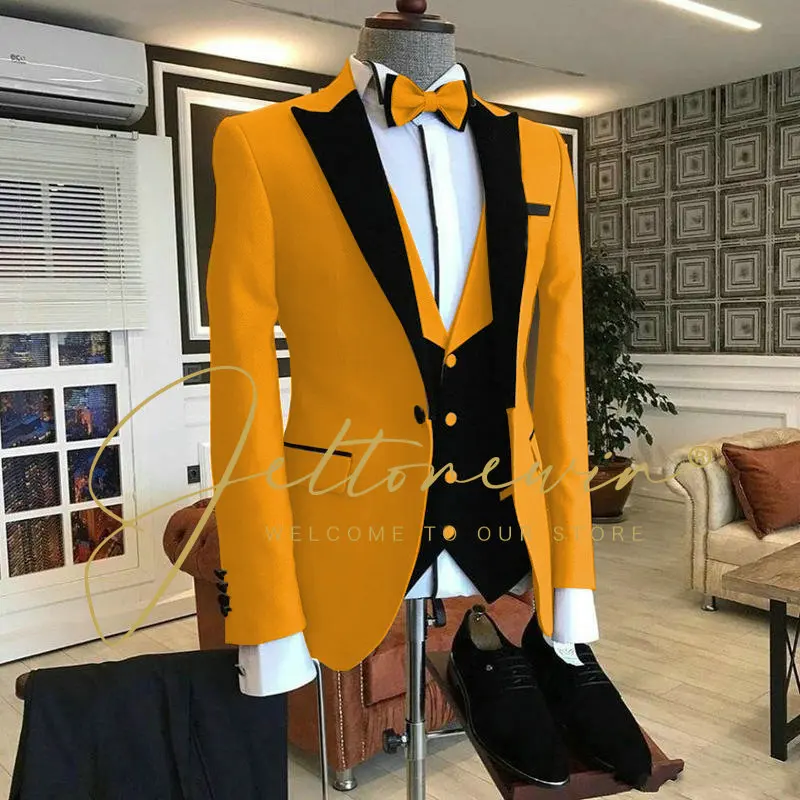 2024 Costume Homme 3 Pieces Dark Green Groom Tuxedos Men Wedding Suits Peak Lapel Groomsmen Wear Prom Blazer Terno Masculino