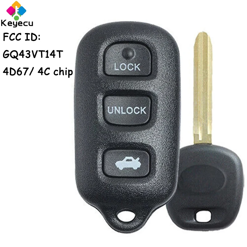 

KEYECU Keyless Entry Remote & Transponder Key With 3+1 4 Buttons 4D67 / 4C Chip for Toyota Camry Solara 2002-2006 Fob GQ43VT14T