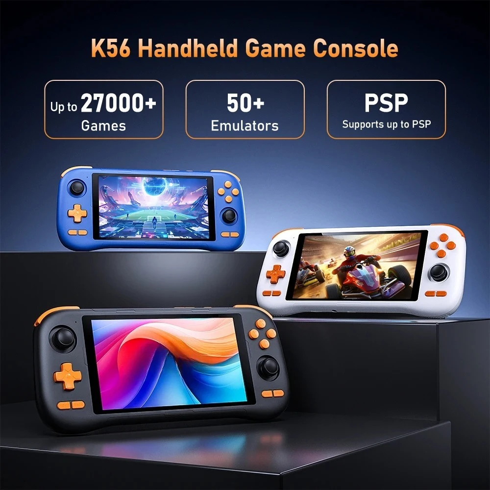 

Игровая консоль K56 на Android 14 в стиле ретро, встроенные 17000+ игр, сенсорный экран 5,5 дюйма, аккумулятор 5000 мАч, Wi-Fi 5.0, джойстик Hall