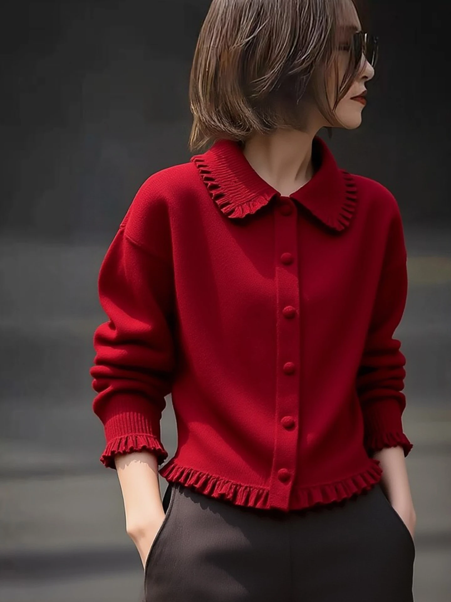 

Красный вязаный джемпер Ele Red Camere с длинным рукавом и одной пуговицей, зимний топ в корейском стиле, из мягкой гребенной пряжи, для повседневной носки и офиса