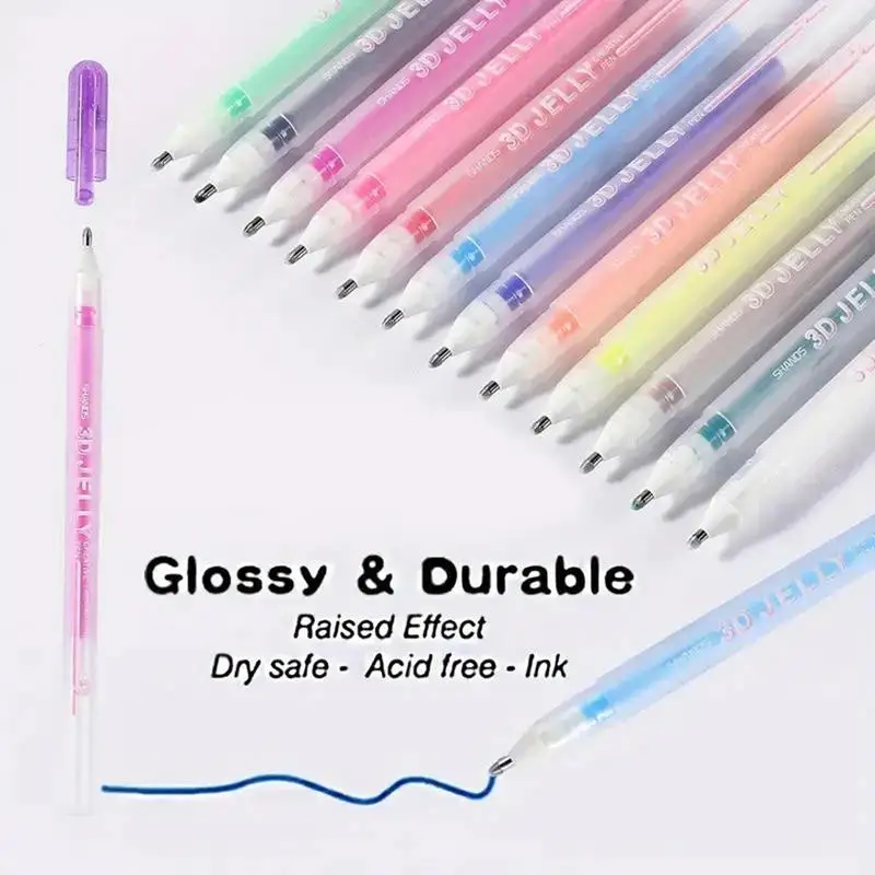 Gel Pens For Coloring Gelly Roll Gel Pens 3D Glossy Jelly Ink Pen Fluorescent Gel Pens For Writing Painting Journaling Notes