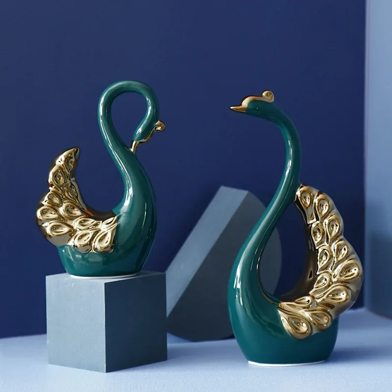 

Swan Ornament Ceramic Sculpture Cabinet Bookshelf Desktop Ornament Couple Gift Light Luxury Living Room Office Home Decoration