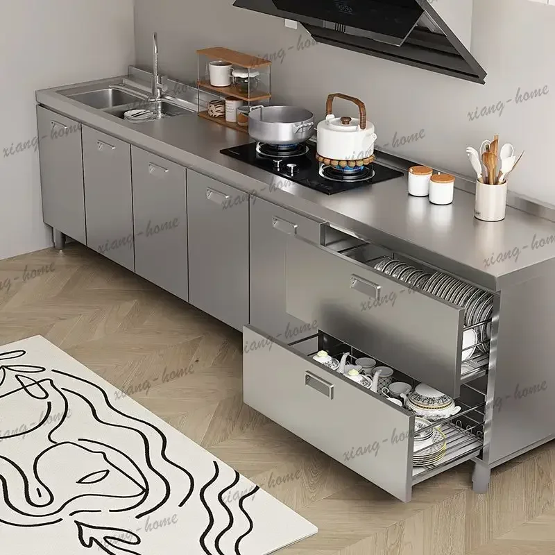 LS stainless steel kitchen cabinets installation-free thickened stove storage cupboards simple integration