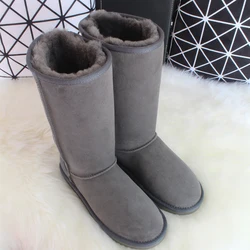 G&Zaco Luxury Winter Knee High Sheepskin Snow Boots Natural Wool Sheep Fur Boots Women Long Classic Leather Wool Boots