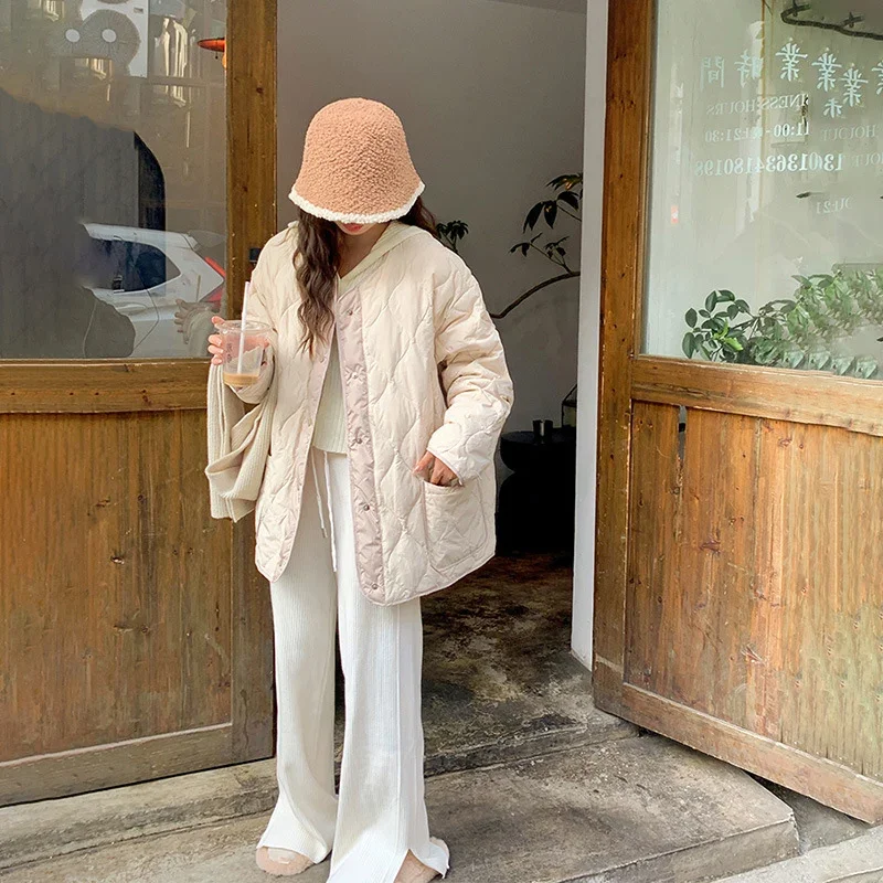 Schinteonผู้หญิงเป็ดสีขาวลงเสื้อแจ็คเก็ตถักผ้าพันคอฤดูใบไม้ร่วงฤดูหนาวสบายๆกว่าขนาดหลวมOutwear 2024 ใหม่