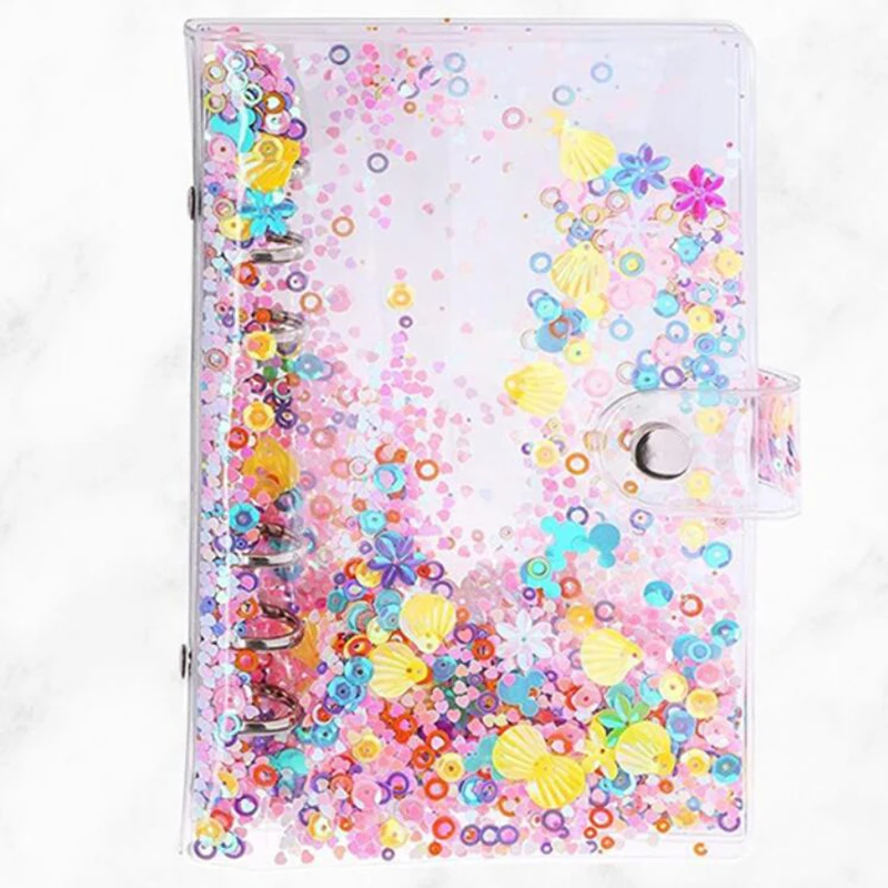 6 Rings Loose Leaf Notebook Cover Transparent Sequins A5 A6 Binder Books Kawaii Journal Planner Notepad Cover Office Supplies