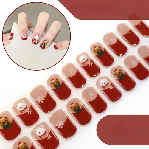 20 puntas de pegatinas de uñas de Gel semicuradas UV, serie navideña y de Halloween, autoadhesivas, no fáciles de caer, envolturas populares para decoración de uñas