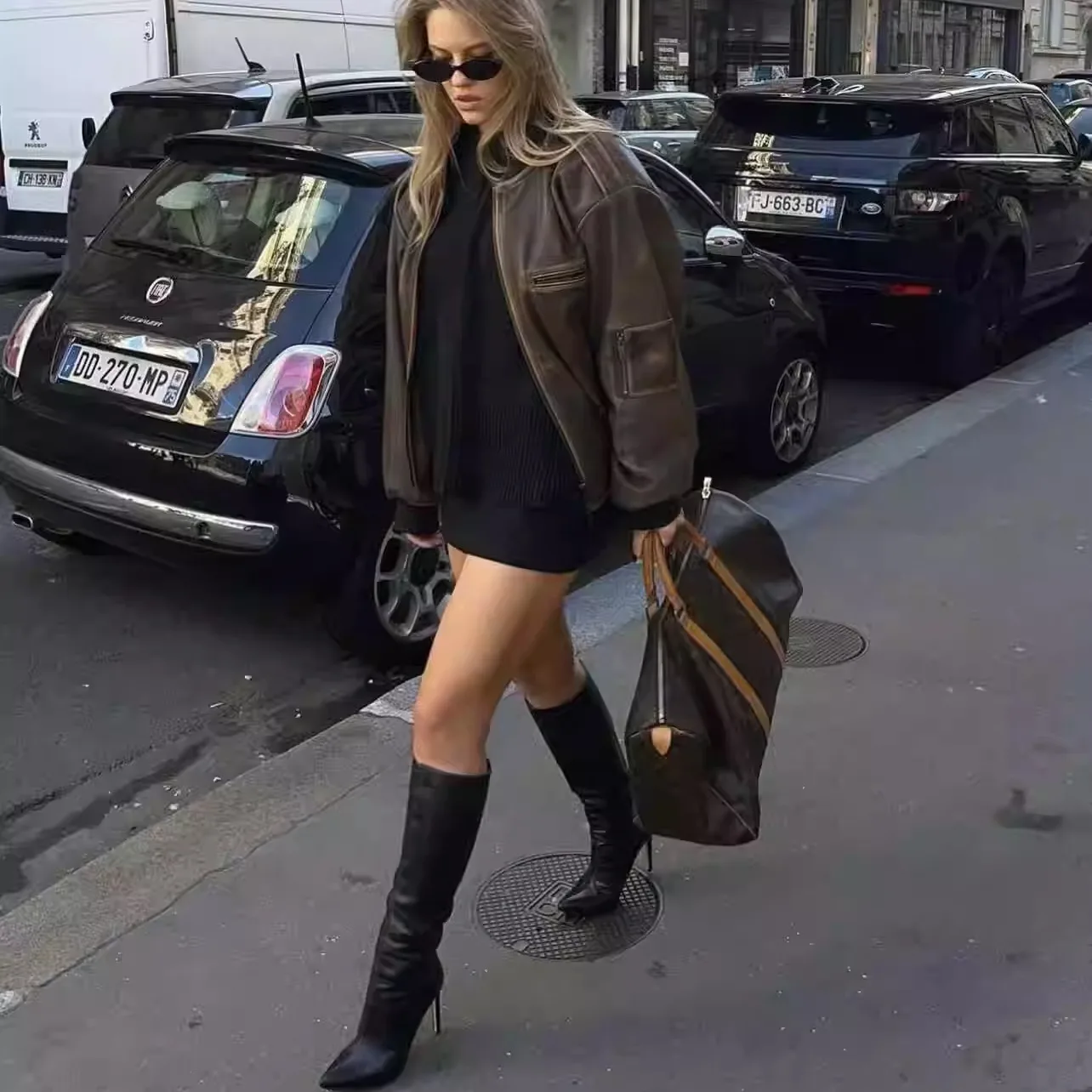 Autumn and Winter American Retro High Street Coffee Leather Jacket Design Sense Coat