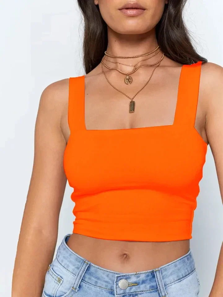 Square Neck Sleeveless Summer Crop Top White Women Black Casual Basic T Shirt Off Shoulder Cami Sexy Backless Tank Top - view 4