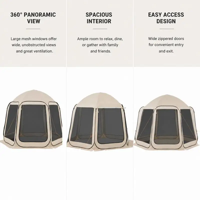 Carpa Grande con Toldo Extensible y Paredes de Malla, Toldo Portátil con Mosquitera para Patio, Camping y Fiestas, Refugio Fácil de Instalar con Bolsa de Transporte, Beige, 10x9.2 Pies, Capacidad para 4-8 Personas