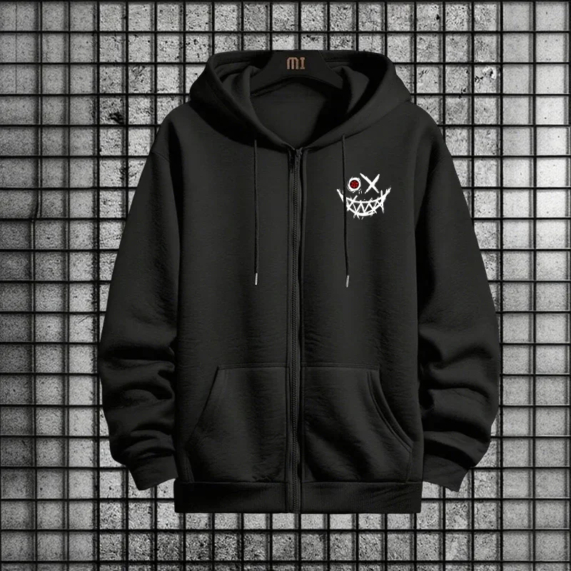 2025 Autunno Inverno Nuovi Uomini Tuta con cerniera Felpa con cappuccio Pantaloni sportivi neri Moda urbana Felpa con cappuccio Jogger Set Abiti da palestra maschili