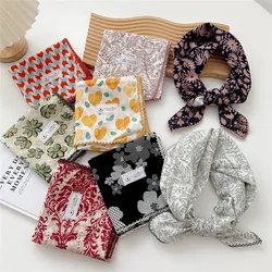 68*68cm Print Cotton Linen Flower Square Scarf Women Spring Summer Fashion Bandanas Bag Hat Head Hair Shawl Wraps Accessories