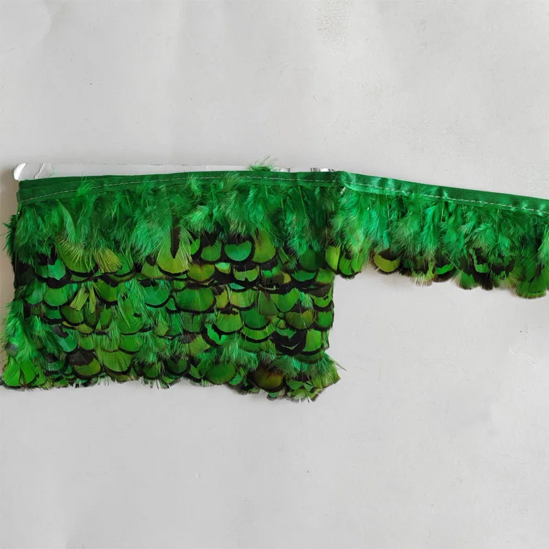 5/10Meters Green REEVES Pheasant Feathers on Tape Tassel Fringe Trim Chicken Feather Dress Ribbon Sewing Decoration Decor